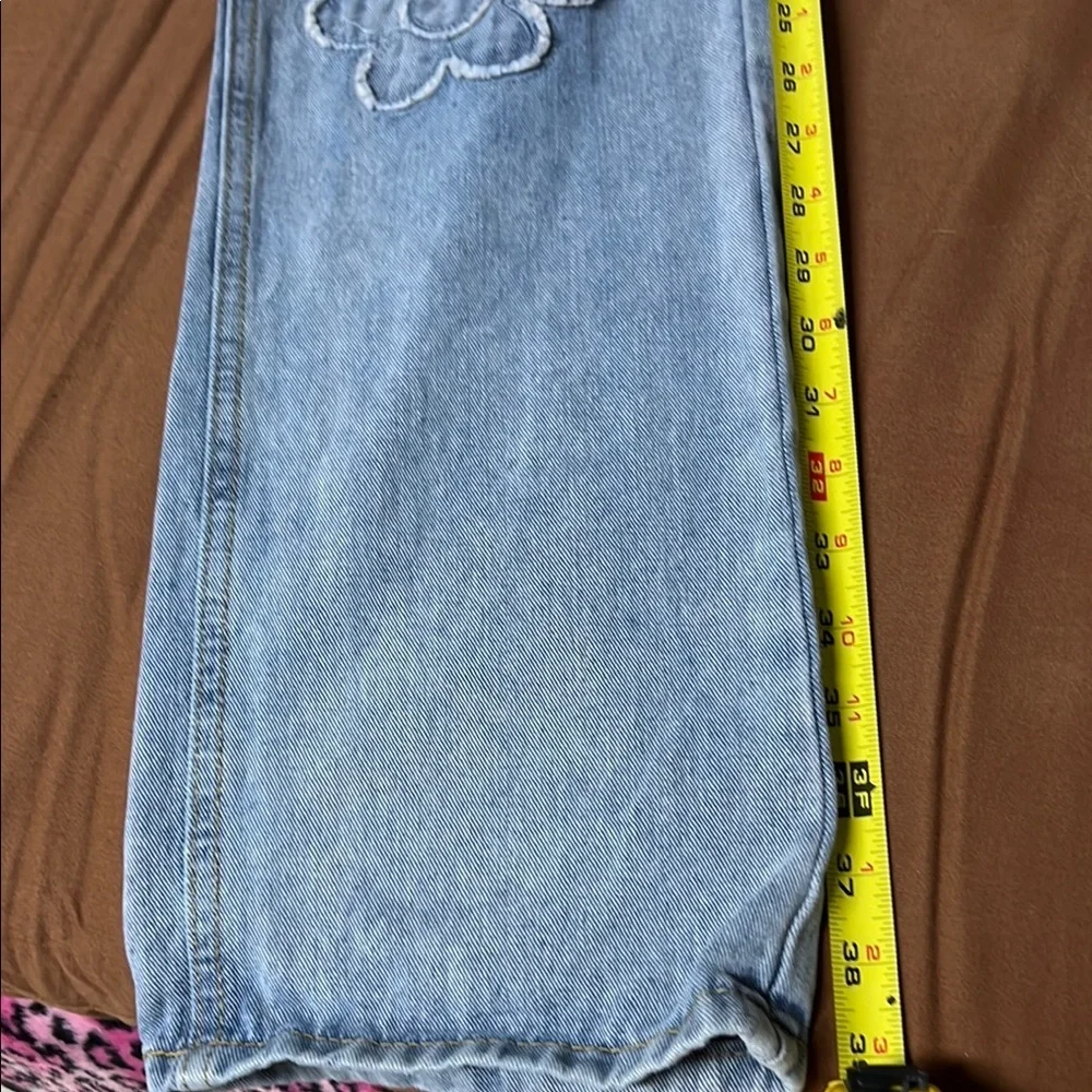 Angel Kiss women Blue Straight Leg Jeans with Floral Embroidery - Picture 4 of 8